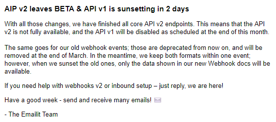 emailit api sunsetting