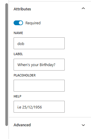 SureCart - Custom Field DOB WorkFlow Birthday field attributes