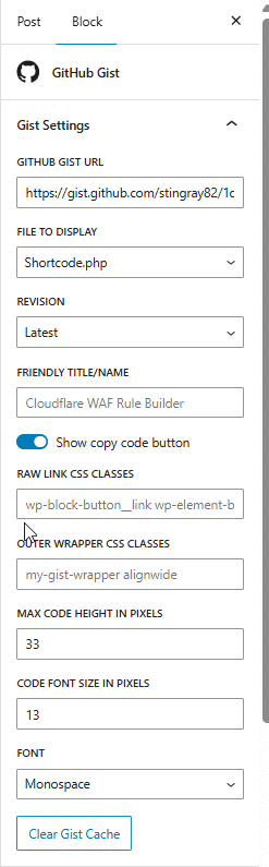 Tutorials, Gists and Code gist article settings for gist block