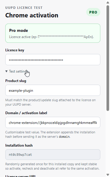 Non-WordPress licensing with UUPD uupd server chrome pro mode